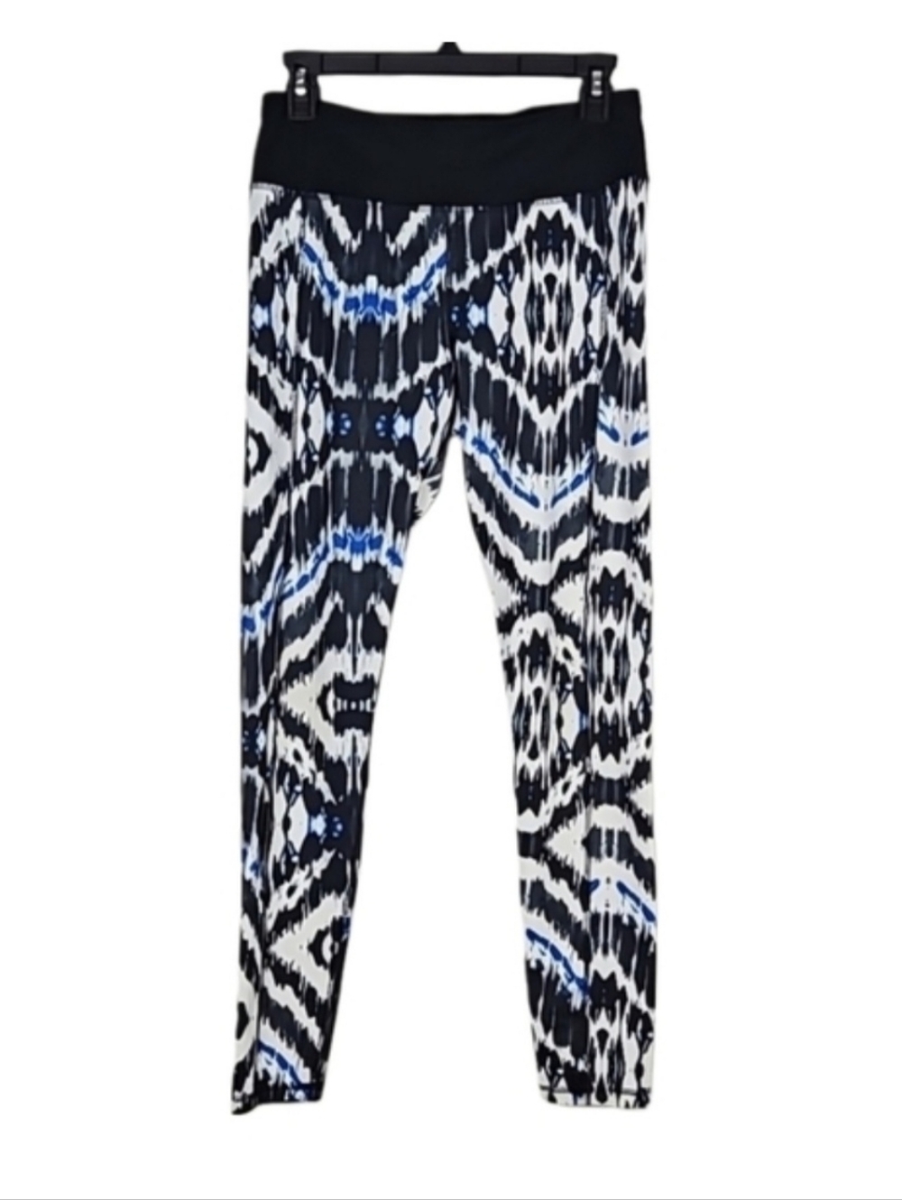Express Workout Leggings Running Pants Black White Blue Print
